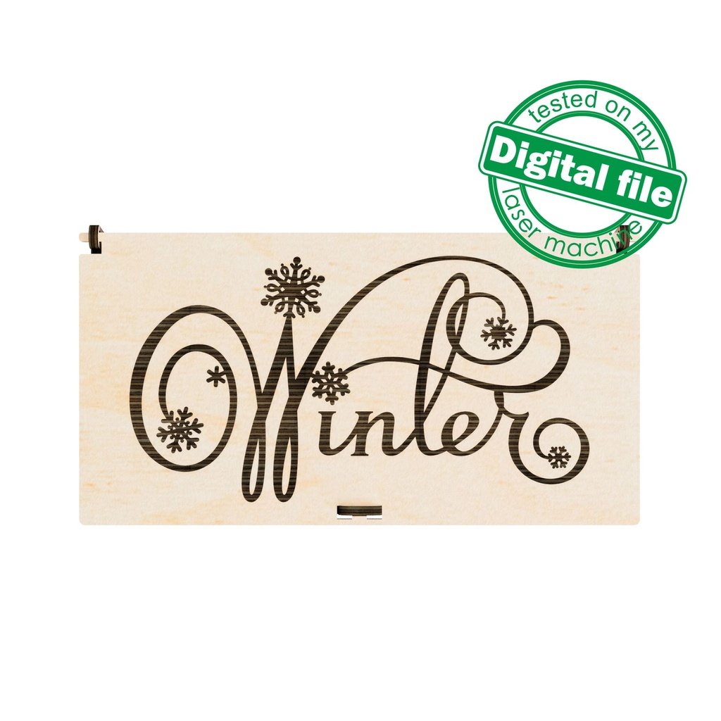 DXF, SVG files for laser Gift box for chocolate bon bons, handwriting Calligraphy Winter,easily removable partitions,Material 1/8'' (3.2 mm)