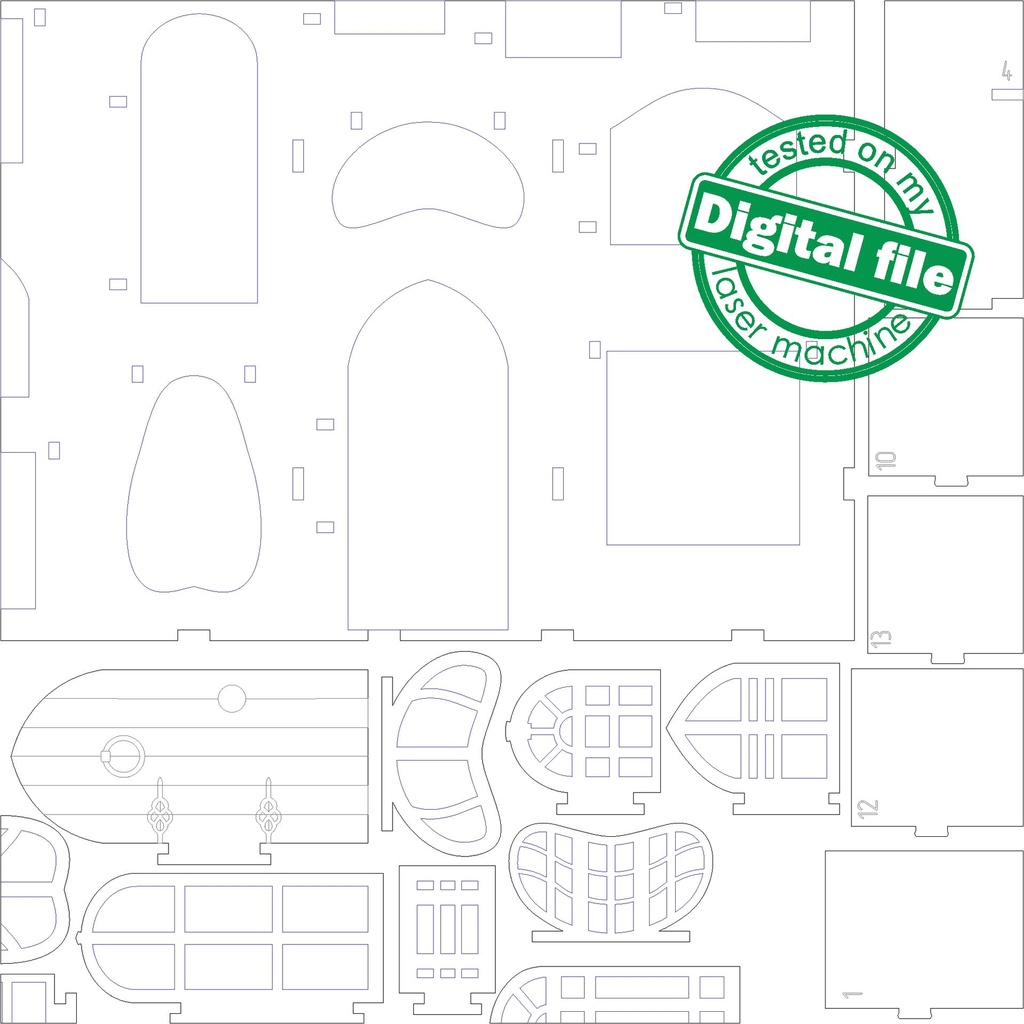 DXF, SVG file for laser Advent calendar 20 or 24 different windows, Fancy shutters, fabulous house, Material thickness 3.2 mm (1/8 inch)