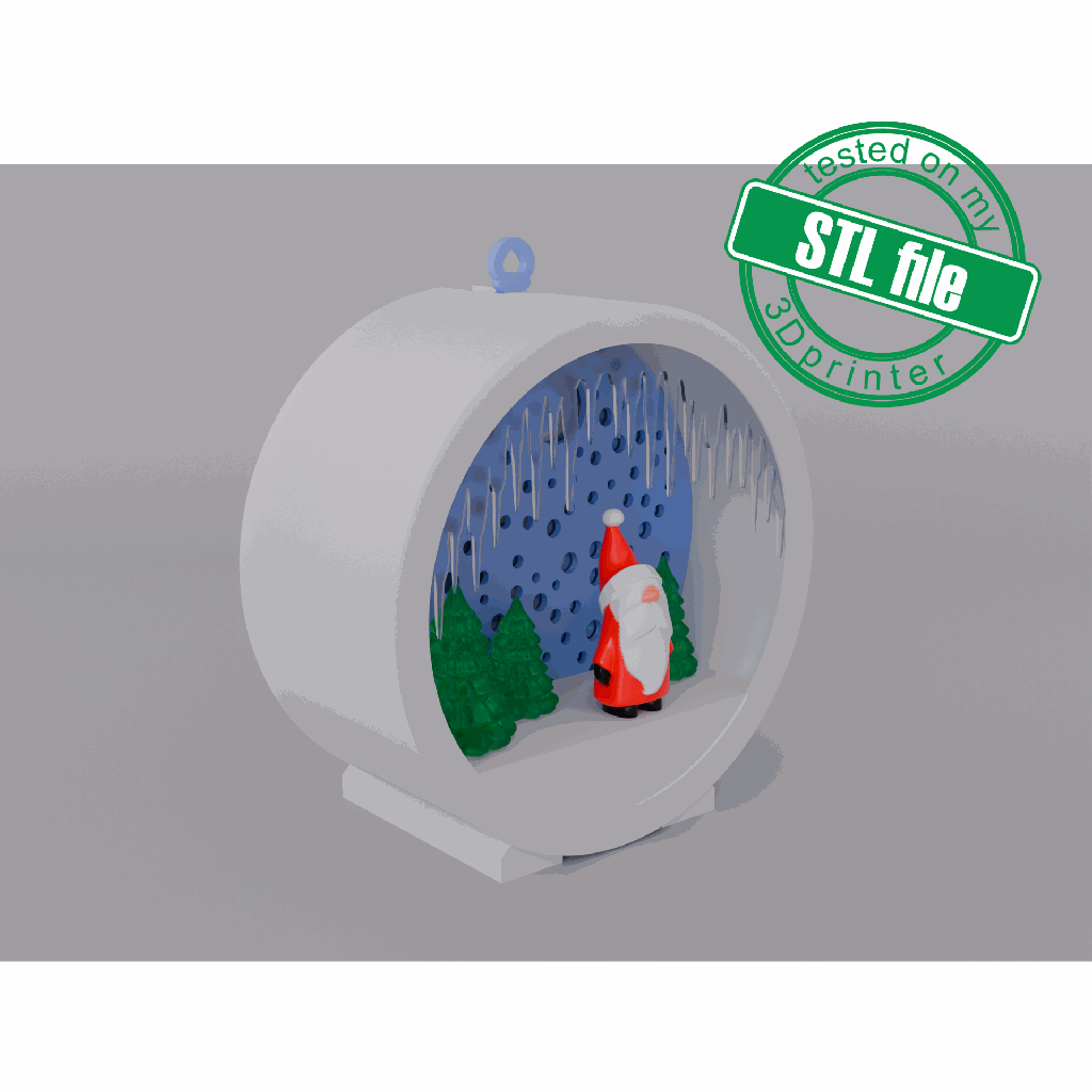 3D Christmas ornament with light, trees, Santa Claus, STL file for 3D Printing