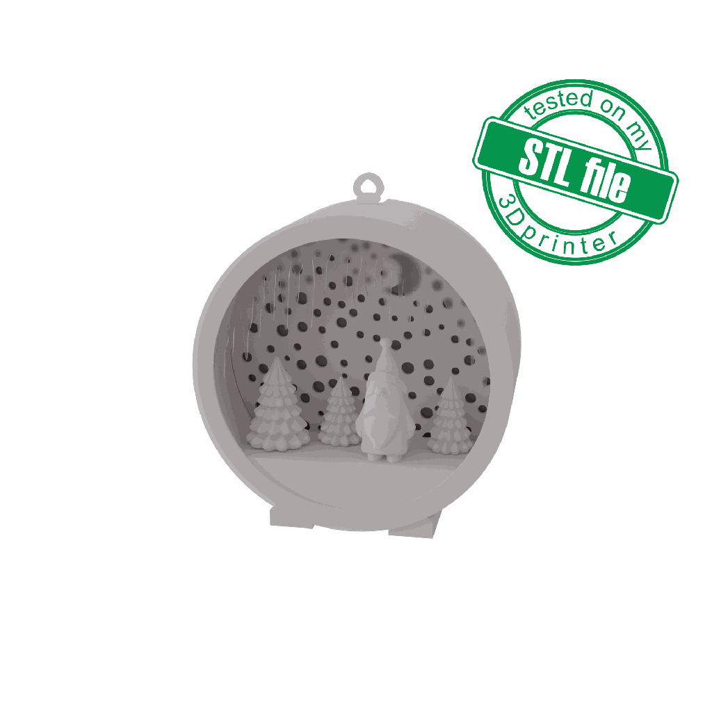 3D Christmas ornament with light, trees, Santa Claus, STL file for 3D Printing
