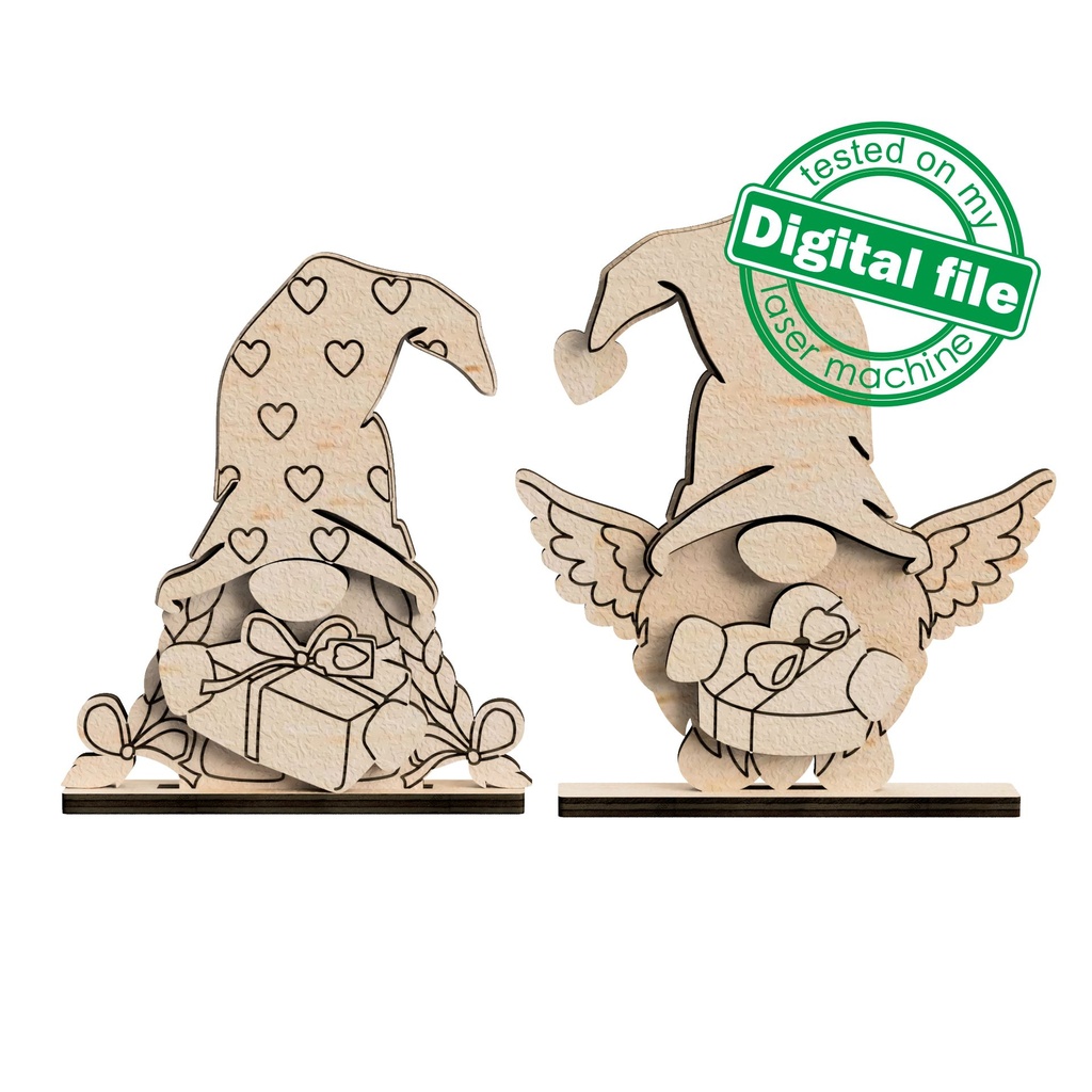 SVG, DXF Laser cut files, 4 St. Valentine's gnomes Cutout, Shape, Paint by Line,Glowforge, Individual Arm Add-Ons, 1/8 inch (3.2 mm)