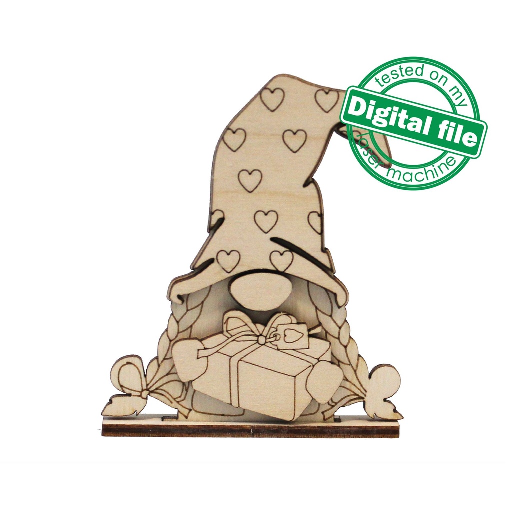 SVG, DXF Laser cut files, 4 St. Valentine's gnomes Cutout, Shape, Paint by Line,Glowforge, Individual Arm Add-Ons, 1/8 inch (3.2 mm)