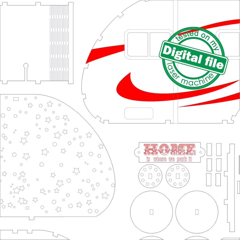 DXF, SVG files for laser Light Box Travel Trailer, Deer, Bear, Forest, Mountain silhouette, Glowforge, Material thickness 1/8 inch (3.2 mm)