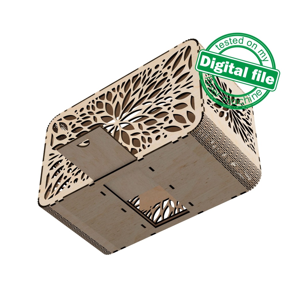 DXF, SVG files for laser Wedding card box, money box, Engagement Card Box, openwork, carved, leaves, Glowforge, Material 1/8'' (3.2 mm)