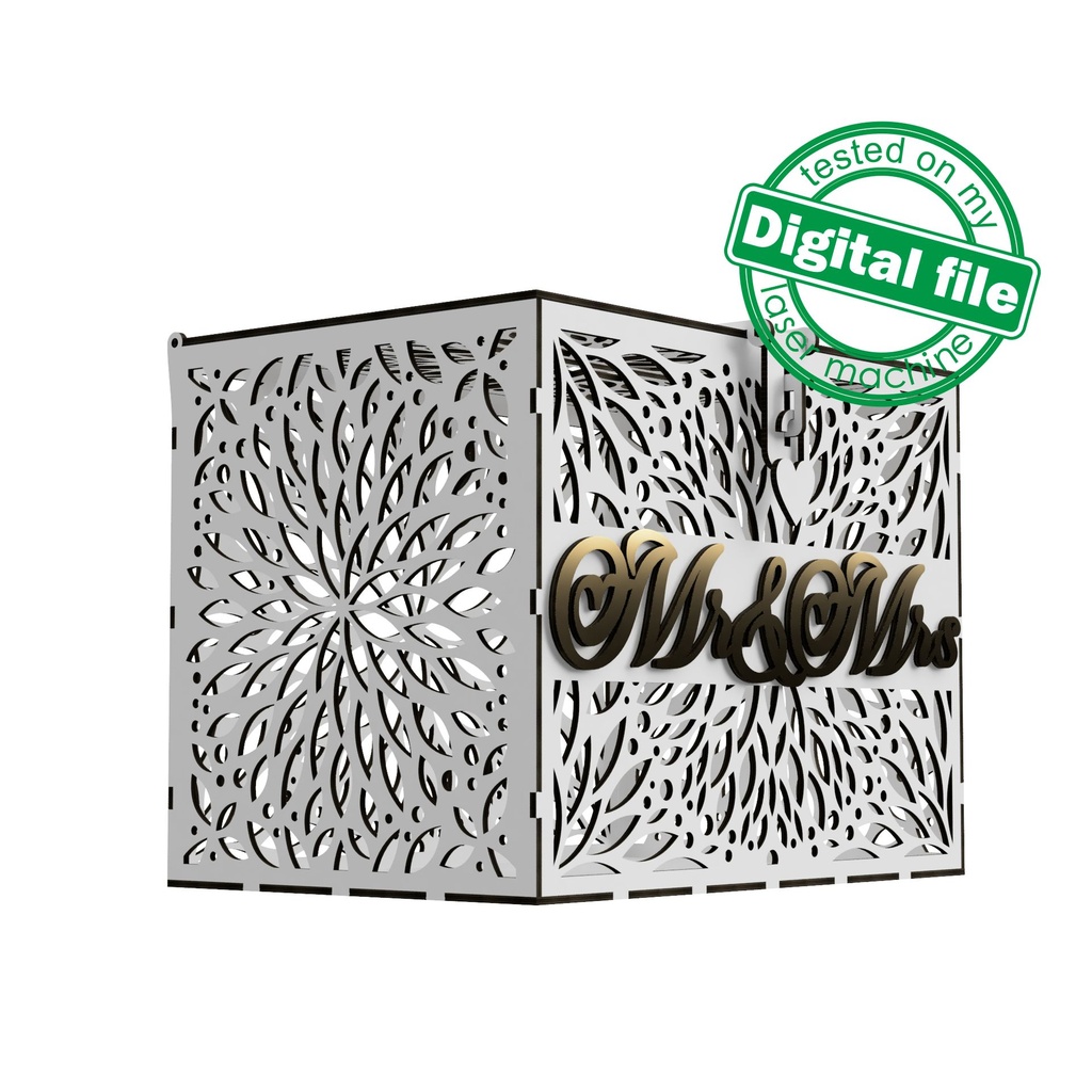 DXF, SVG files for laser Wedding card box, money box  Vector project, Glowforge, Material thickness 1/8 inch (3.2 mm)