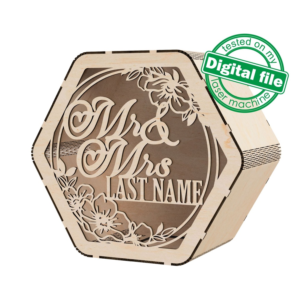 DXF, SVG files for laser Personalized Wedding card box, Box for Wedding Reception, Polygon money box, Glowforge, Matherial 1/8 inch (3.2 mm) (copy)