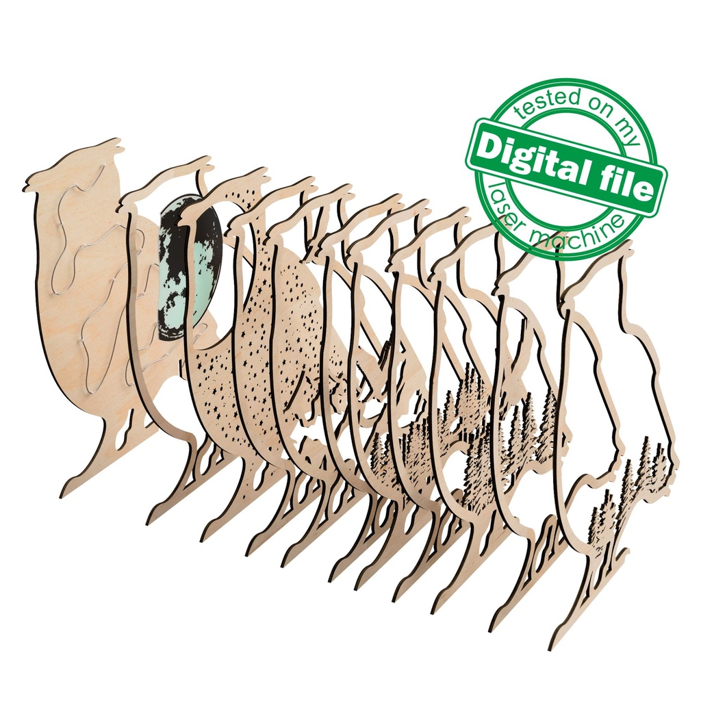 DXF, SVG files for laser Light Box Owl,forest,mountains, glowing moon,eagles, Multi-Layered Ornament pattern, Shadowbox. 2 Different designs