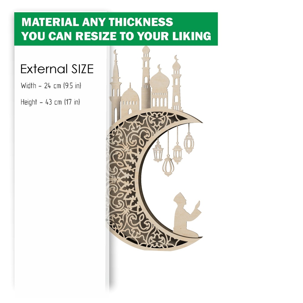 DXF, SVG files for laser Light-Up Crescent moon, Islamic Lightbox, Ramadan Shadow Box, Eid Mubarak, Multi Layered Ornament, Muslim, mosque