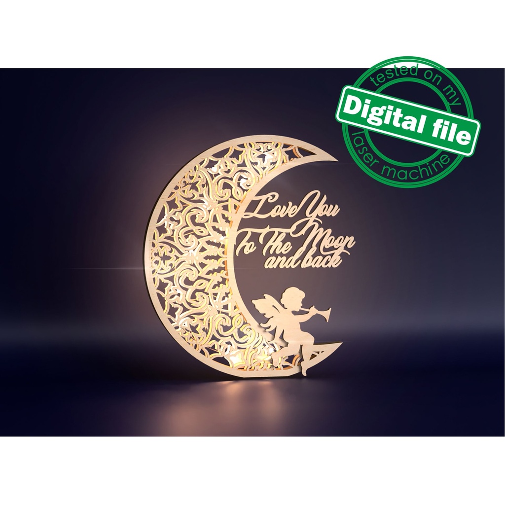 DXF, SVG files for laser Crescent Moon, Love you to the moon and back ...