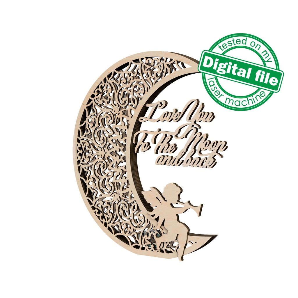 DXF, SVG files for laser Crescent Moon, Love you to the moon and back ...