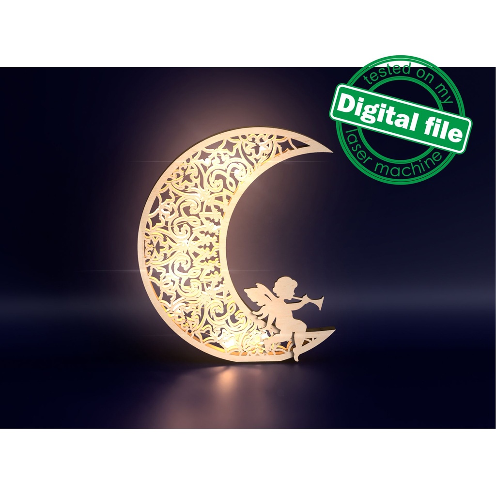 DXF, SVG files for laser Light-Up Crescent moon, Islamic Lightbox, Ramadan Shadow Box, Eid Mubarak, Multi Layered Ornament, Muslim, mosque (copy) (copy)