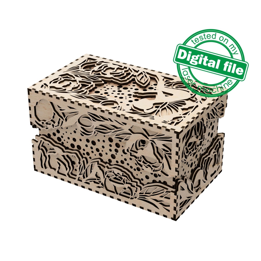 DXF, SVG files for laser Multilayered Big box Peonies, fairy, openwork box, wedding gift, Storage Box, Glowforge, Material 1/8'' (3.2 mm)