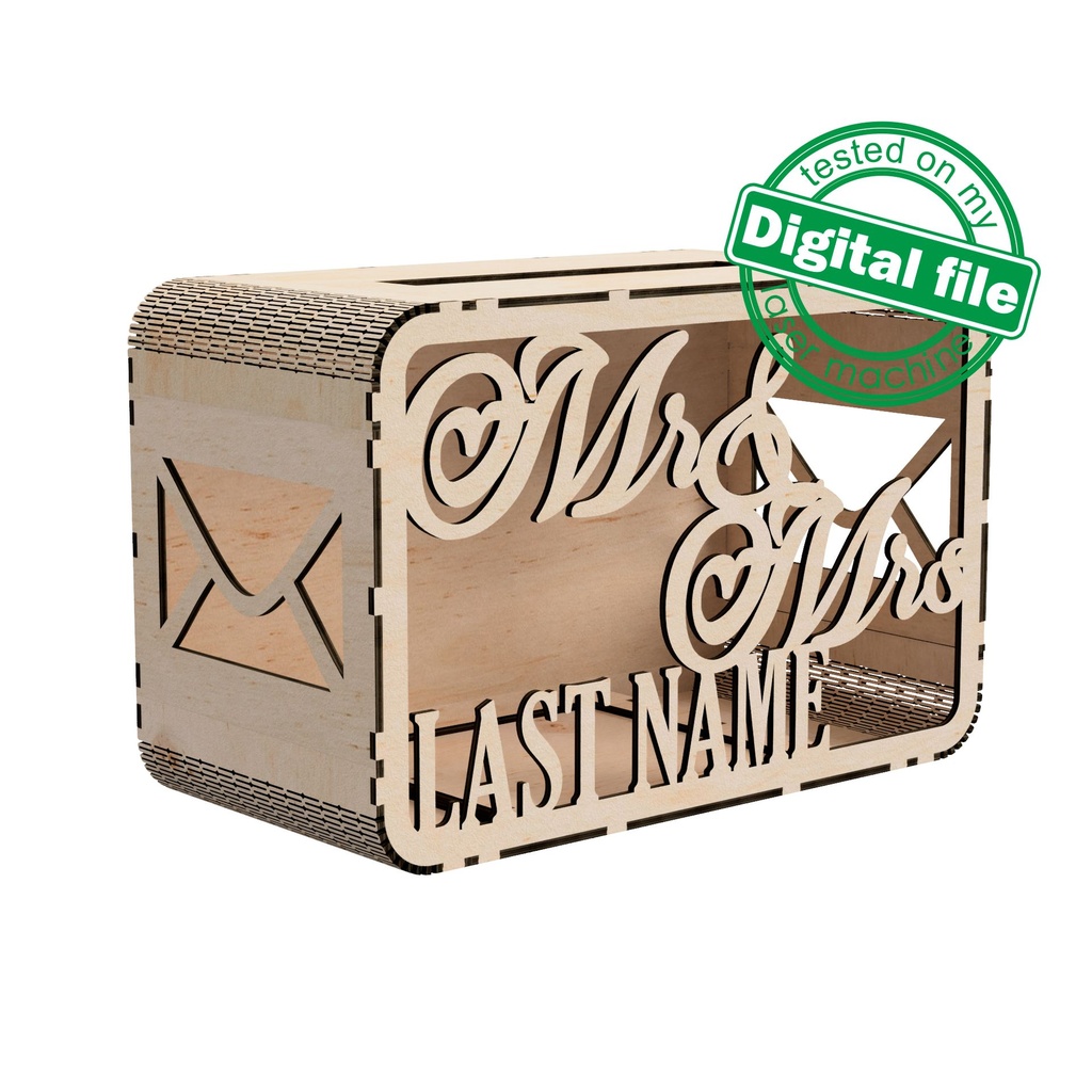 DXF, SVG files for laser Wedding card box, money box, Mrs&Mr ...
