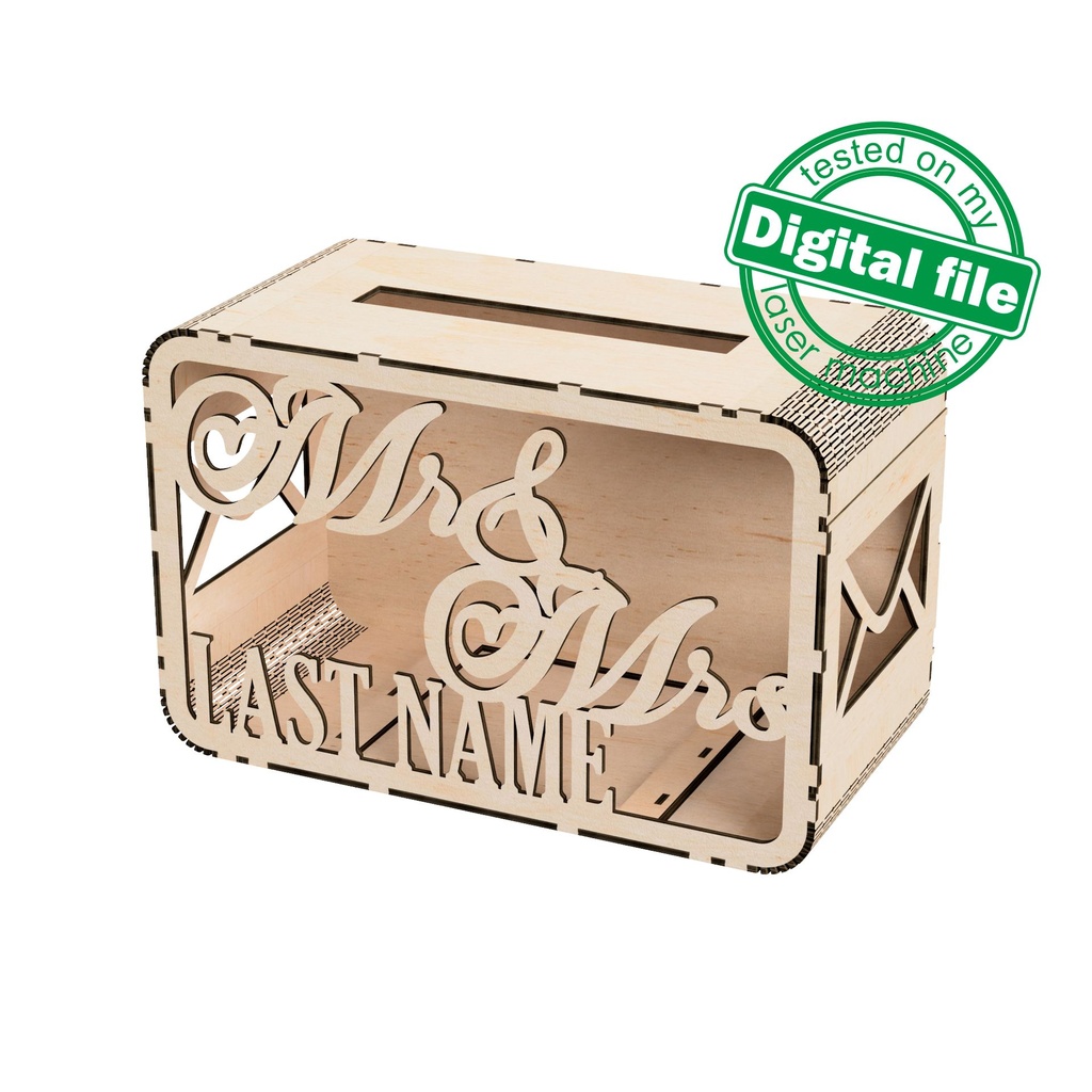 DXF, SVG files for laser Wedding card box, money box, Mrs&Mr ...