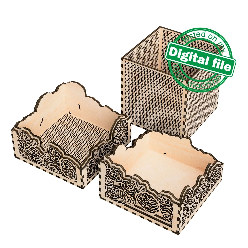 DXF, SVG files for laser Multilayered Big box Roses, fairy, openwork box, wedding gift, Storage Box, Glowforge, Material 1/8'' (3.2 mm)