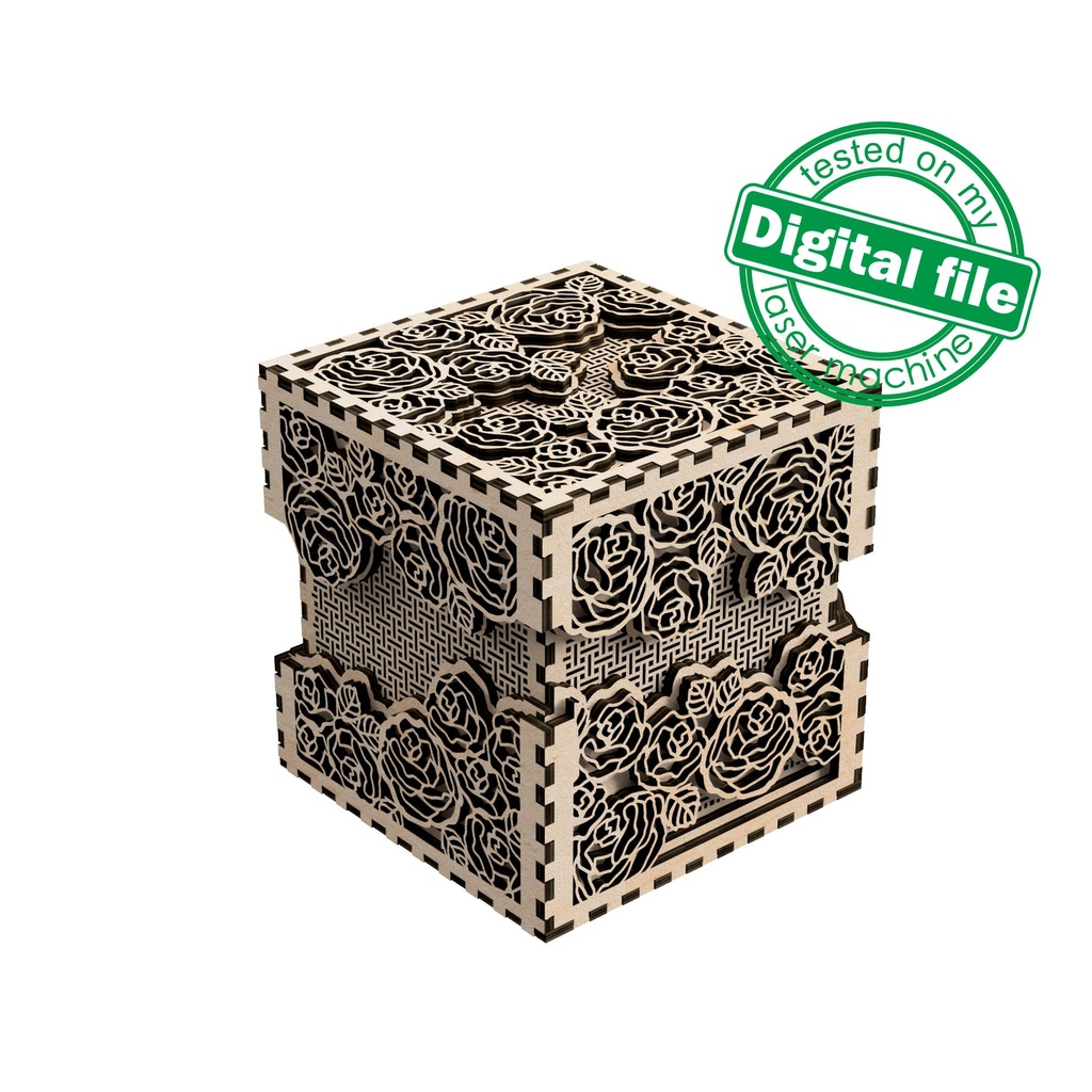 DXF, SVG files for laser Multilayered Big box Roses, fairy, openwork box, wedding gift, Storage Box, Glowforge, Material 1/8'' (3.2 mm)