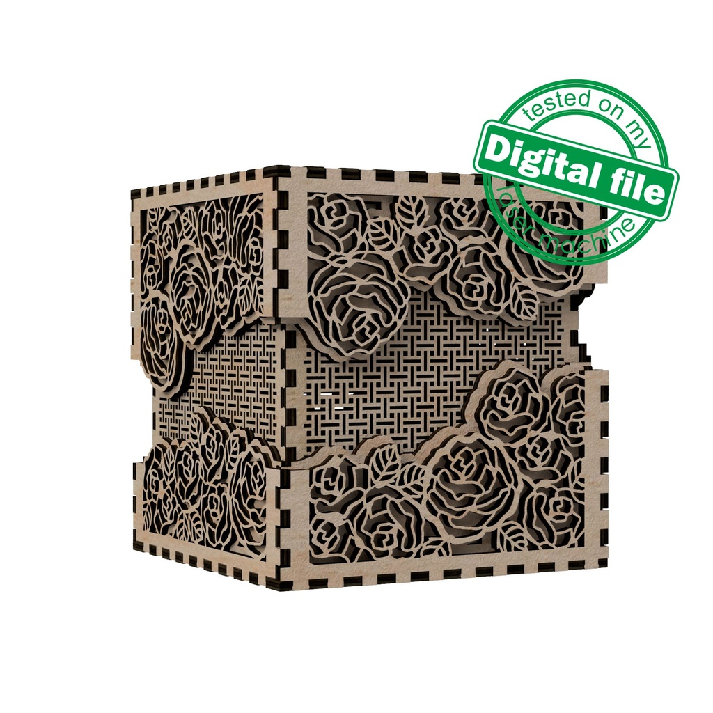 DXF, SVG files for laser Multilayered Big box Roses, fairy, openwork box, wedding gift, Storage Box, Glowforge, Material 1/8'' (3.2 mm)