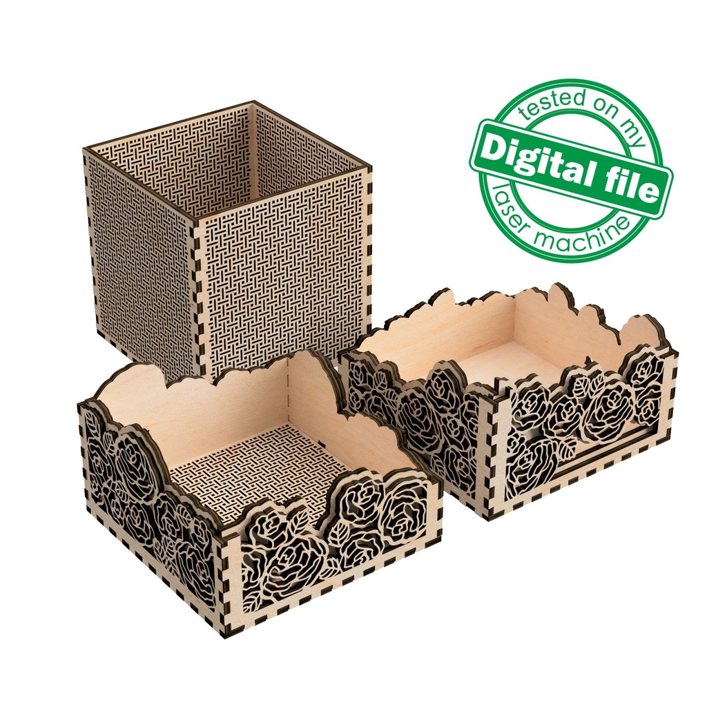 DXF, SVG files for laser Multilayered Big box Roses, fairy, openwork box, wedding gift, Storage Box, Glowforge, Material 1/8'' (3.2 mm)