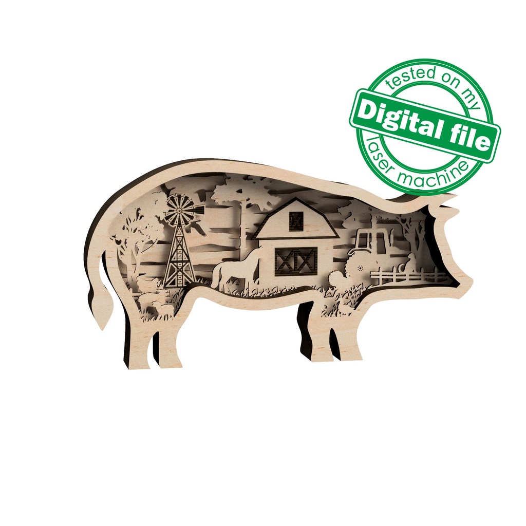 DXF, SVG files for cutting Light Box Farm life, Pig, turkey, duck, cat, sheep, horse, tractor, farmhouse, Glowforge laser, Silhouette,Cricut