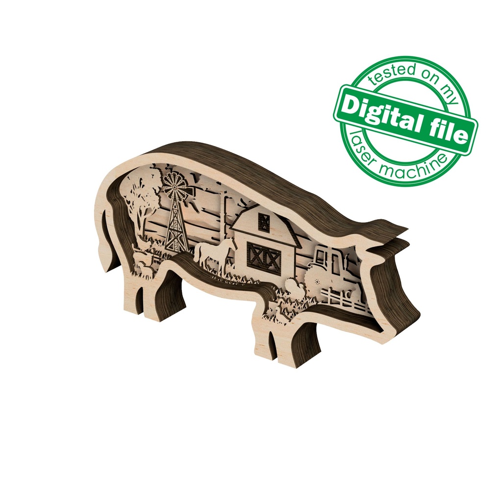 DXF, SVG files for cutting Light Box Farm life, Pig, turkey, duck, cat, sheep, horse, tractor, farmhouse, Glowforge laser, Silhouette,Cricut