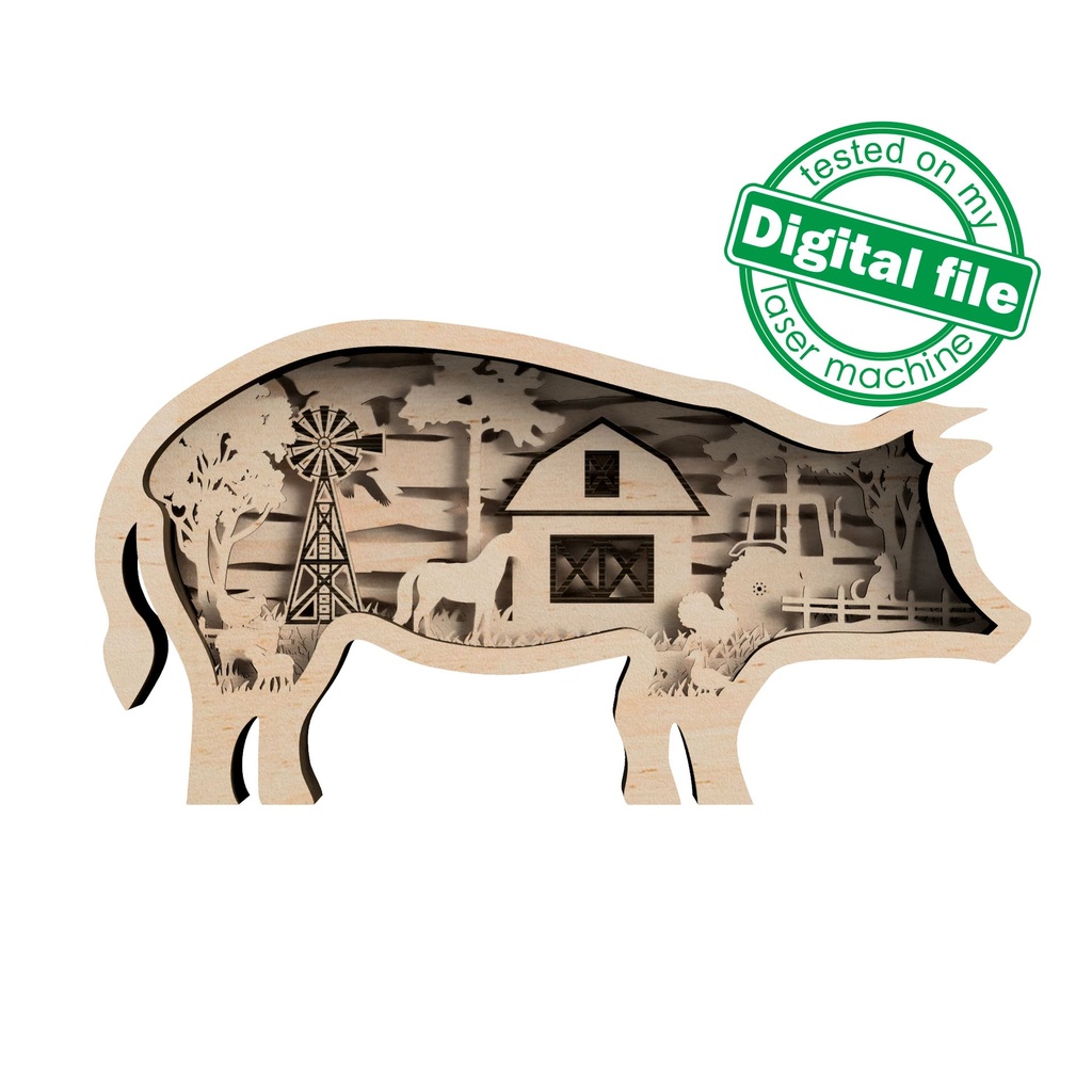 DXF, SVG files for cutting Light Box Farm life, Pig, turkey, duck, cat, sheep, horse, tractor, farmhouse, Glowforge laser, Silhouette,Cricut
