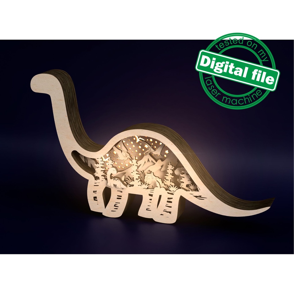 DXF, SVG files for laser Light Box Dinosaur, Personalized Nursery Decor, Baby Shower, Animal Multi-Layered Ornament pattern, Shadowbox