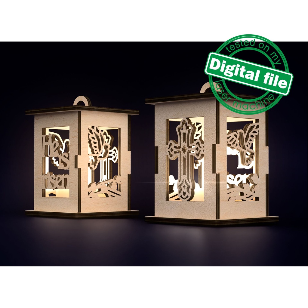 DXF, SVG files for laser Tiny tea light candle lantern, Cross, He is ...