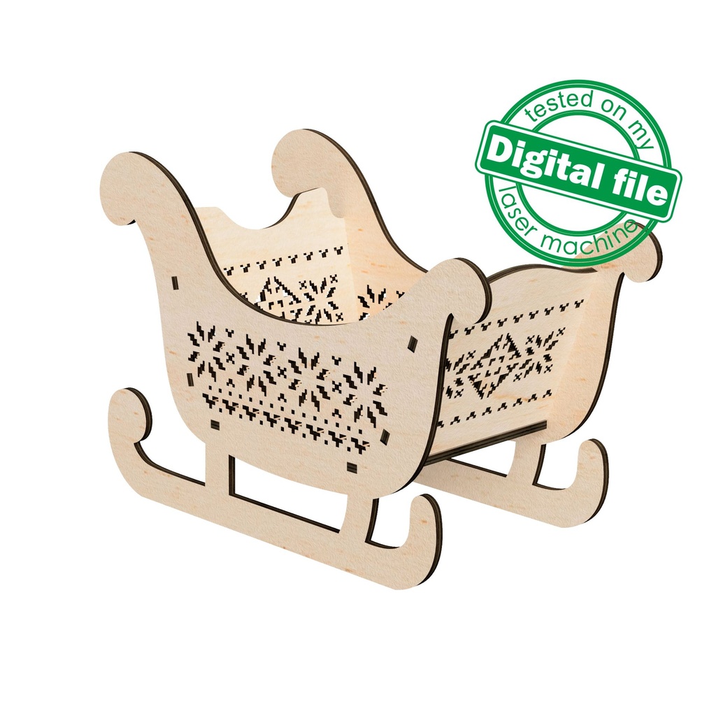 DXF, SVG files for laser Christmas sleigh in Scandinavian style, gnomes with elf ears, paint by line, gift, Material 1/8'' (3.2 mm)