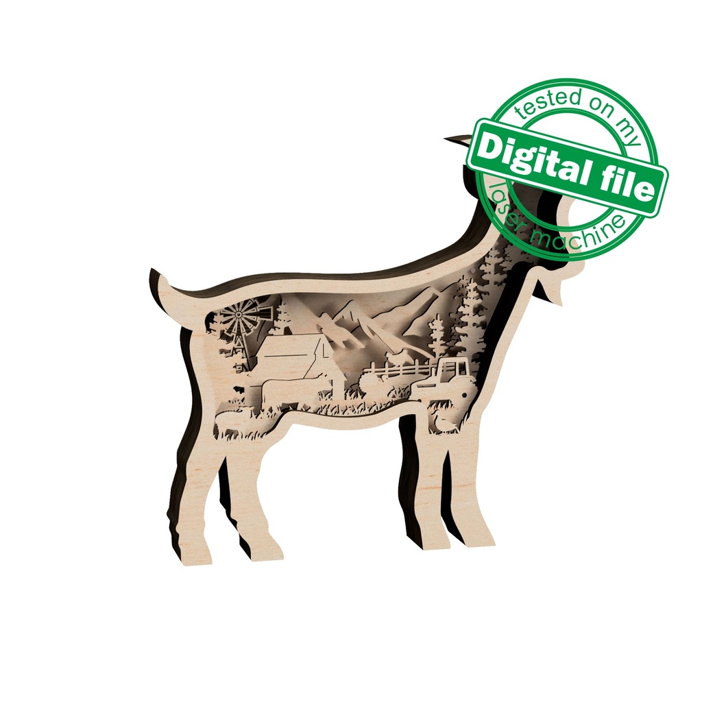 DXF, SVG files for laser lightbox Goat, Farm Animals, Cow, Turkey ...