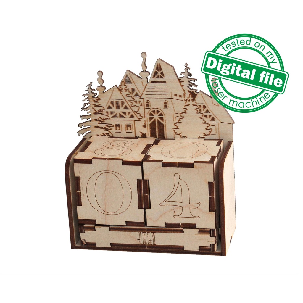 DXF, SVG file for laser Wooden Advent calendar Village, Perpetual calendar, Christmas countdown, Days until Christmas, Plywood or MDF 3.2 mm