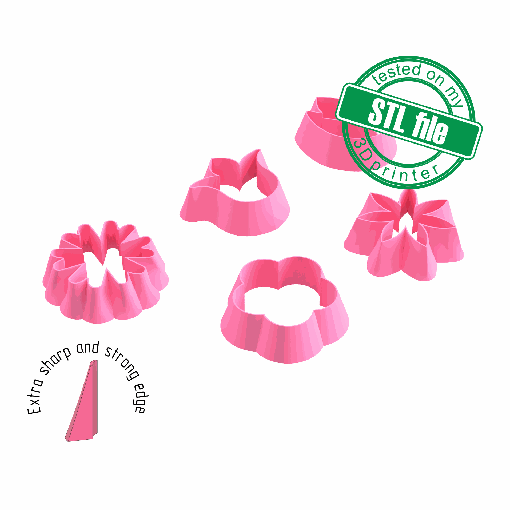 Set of big flowers, Digital STL File For 3D Printing, Polymer Clay Cutter, Earrings, Cookie, sharp, strong edge