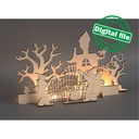 DXF, SVG files for laser cutting, Halloween decoration, Witches and old castle, scary trees, Window decor, light strip, Material 1/8'' (3mm)