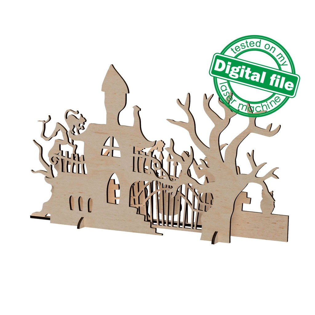 DXF, SVG files for laser cutting, Halloween decoration, Witches and old castle, scary trees, Window decor, light strip, Material 1/8'' (3mm)