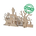 DXF, SVG files for laser cutting, Halloween decoration, Witches and old castle, scary trees, Window decor, light strip, Material 1/8'' (3mm)