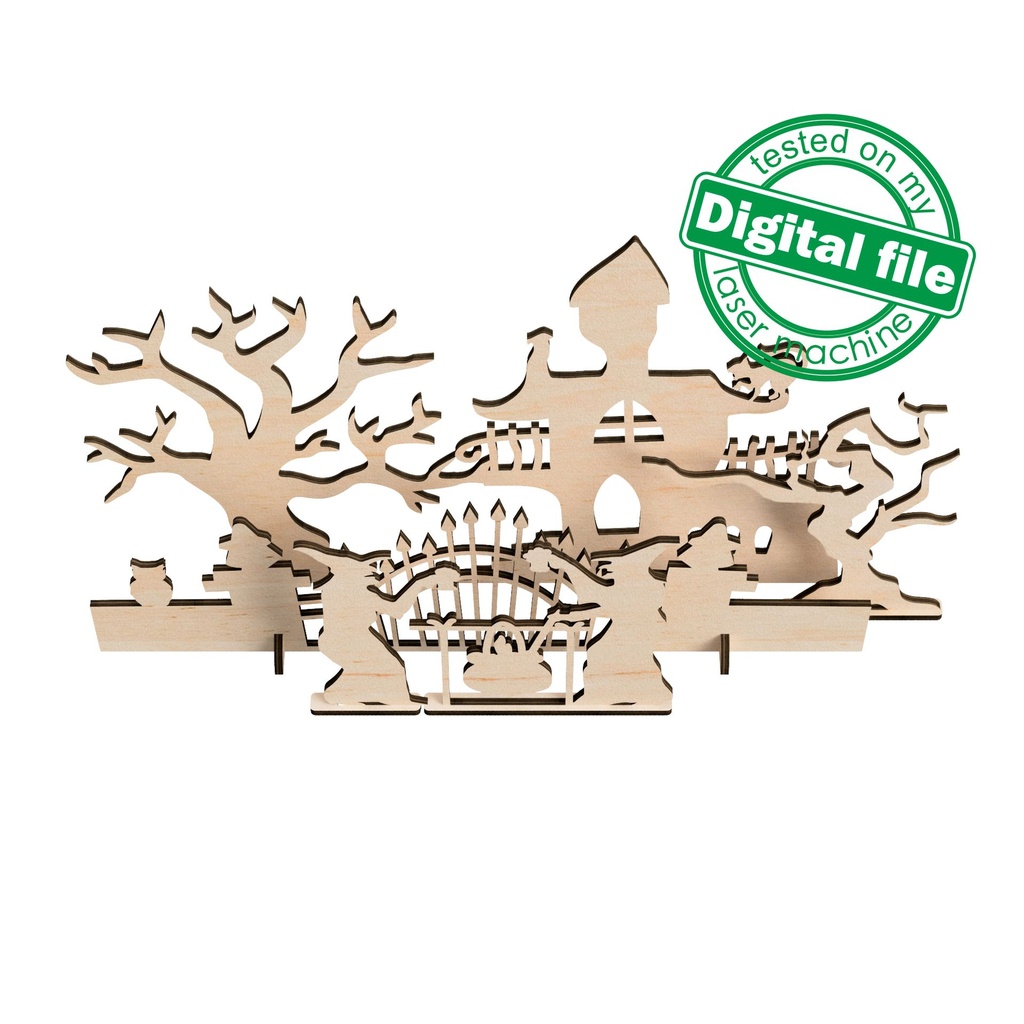 DXF, SVG files for laser cutting, Halloween decoration, Witches and old castle, scary trees, Window decor, light strip, Material 1/8'' (3mm)