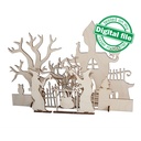 DXF, SVG files for laser cutting, Halloween decoration, Witches and old castle, scary trees, Window decor, light strip, Material 1/8'' (3mm)