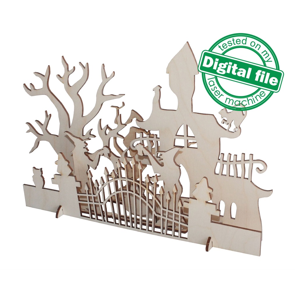 DXF, SVG files for laser cutting, Halloween decoration, Witches and old castle, scary trees, Window decor, light strip, Material 1/8'' (3mm)