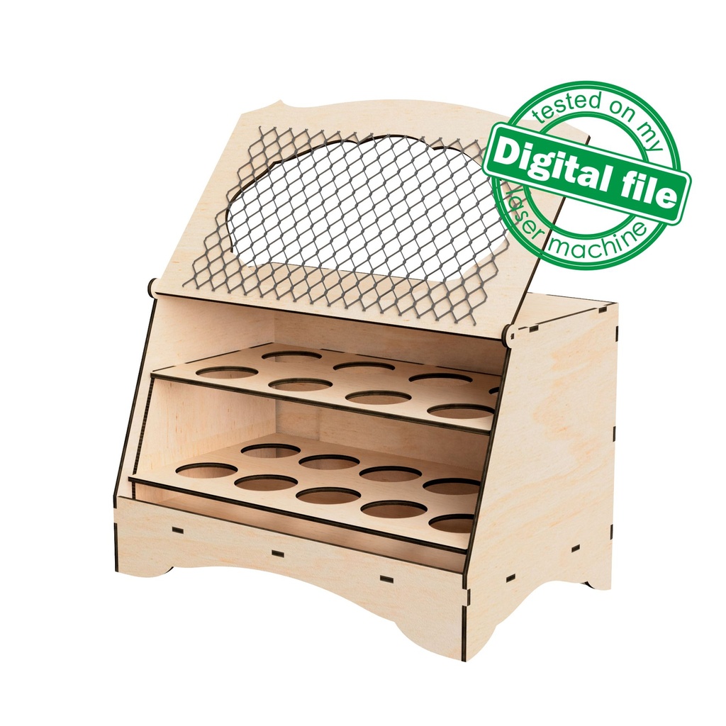 DXF, SVG files for laser Crate Wooden Storage, Farm eggs, Rustic furniture with door and wire mesh, Two material thickness 3.2/2.5 mm