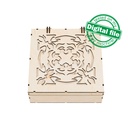 DXF, SVG files for laser Box with integrated hinges, opening carved cover, Vector project, Glowforge, Material thickness 1/8 inch (3.2 mm)