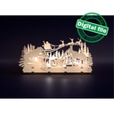 DXF, SVG files for laser Сandle holder Winter village, Santa Claus with reindeer flying in a sleigh, enchanted forest, Christmas decoration