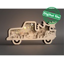 DXF, SVG files for laser Light-UP Christmas retro Truck, Winter Village, Flying Reindeer, Santa Claus, Layered wooden light box, Shadow box