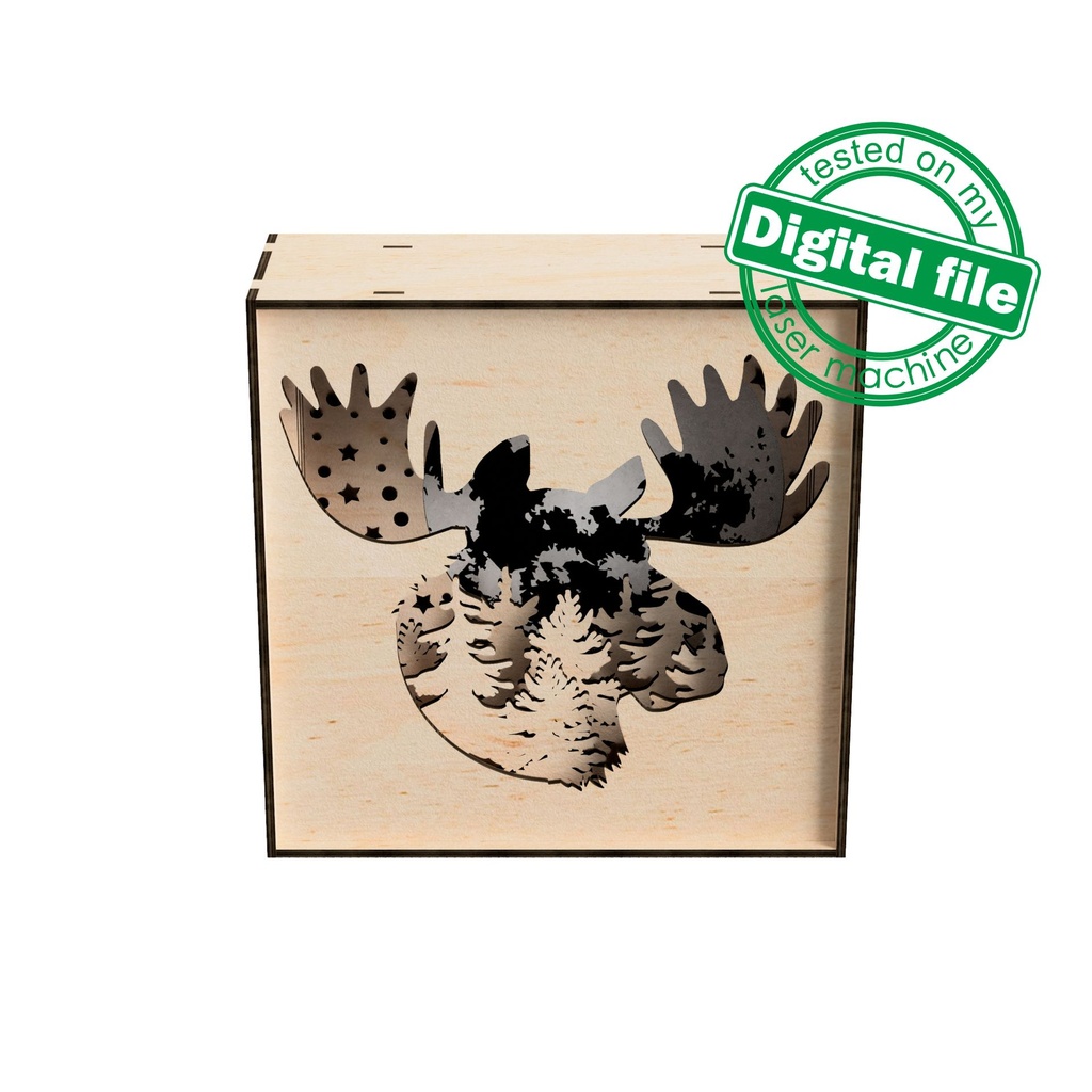 DXF, SVG files for laser Shadow box Moose, Elk, Glowing Moon, Forest, Layered Wood Sculptures, Xtool, Glowforge, Material 1/8'' (3mm)