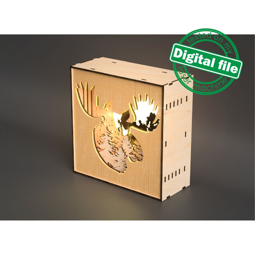 DXF, SVG files for laser Shadow box Moose, Elk, Glowing Moon, Forest ...