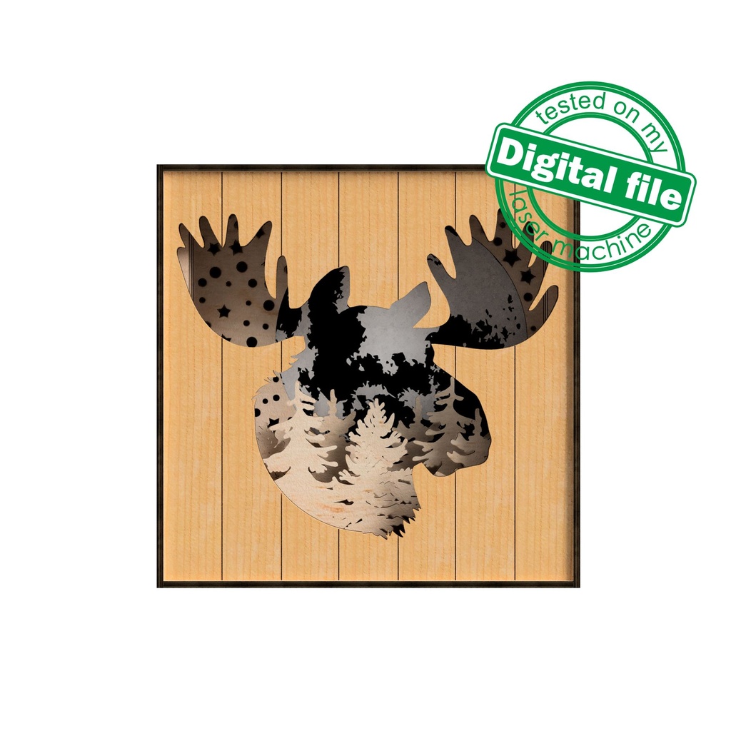 DXF, SVG files for laser Shadow box Moose, Elk, Glowing Moon, Forest, Layered Wood Sculptures, Xtool, Glowforge, Material 1/8'' (3mm)