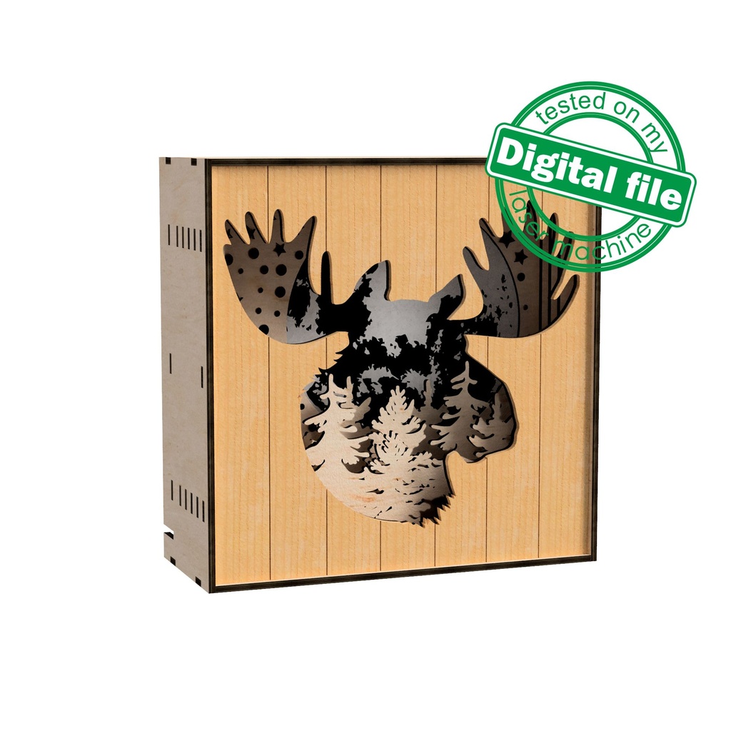 DXF, SVG files for laser Shadow box Moose, Elk, Glowing Moon, Forest ...