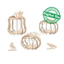 DXF, SVG files for laser Wooden Pumpkin Lanterns, Fall Decoration, Harvest 3D Puzzle, 3 Different Design, Crows, Halloween, Thanksgiving Day