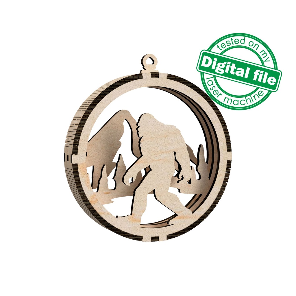 DXF, SVG files for laser 3D Christmas Tree Ornament, Mountains, Winter forest, Yeti, Elk, Polar Bear, Moose, Bigfoot, Sasquatch, template