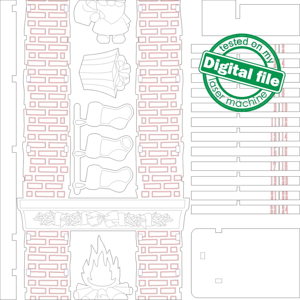 DXF, SVG file for laser Advent calendar, Christmas decoration, Christmas countdown, Glowforge, Plywood or MDF 3 mm