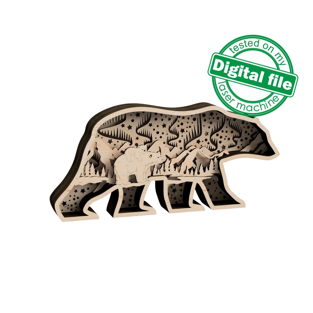 Files for laser or plotter Multilayer polar bear decoration, Northern Lights, aurora borealis, Nursery decoration, SVG, PDF, DXF