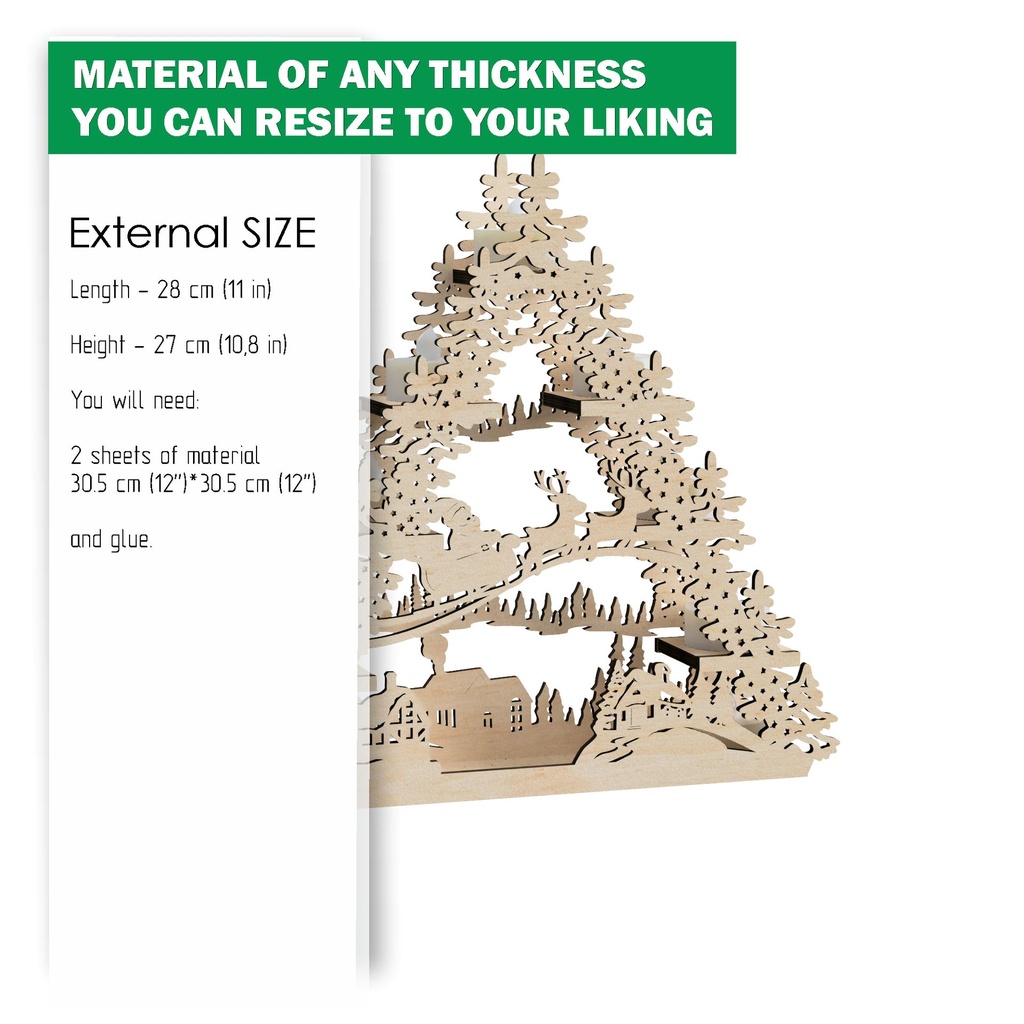 DXF, SVG files for cutting Tea Candle holders, Centerpiece Tree, Illuminated Light Arch, Santa Claus,Old Village,Flying Reindeer,Schwibbogen